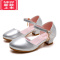可莉允女童高跟皮鞋学生舞台表演银色演出鞋儿童牛筋软底包头女孩公主鞋运动休闲鞋