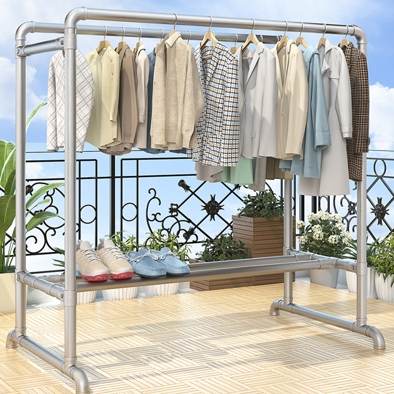 镀锌钢管晾衣架落地户外室外双杆水管家用阳台挂衣凉衣架收纳晾晒