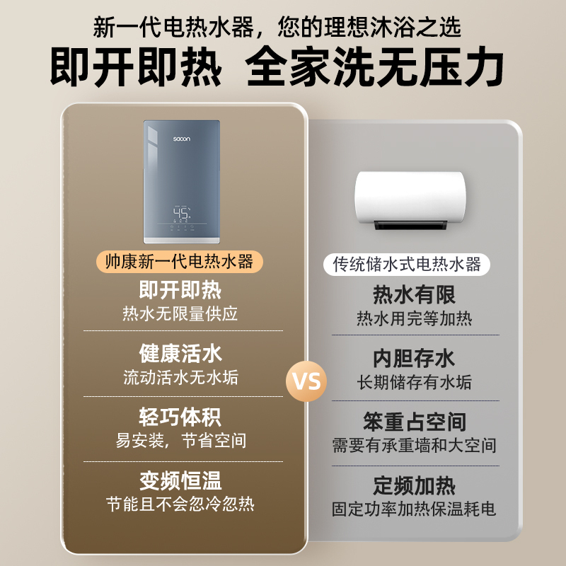 帅康(sacon)即热式电热水器速热家用出租房卫生间小型电淋浴器非储水式超薄恒温壁挂小厨宝过水热直热洗澡机SK-UL85