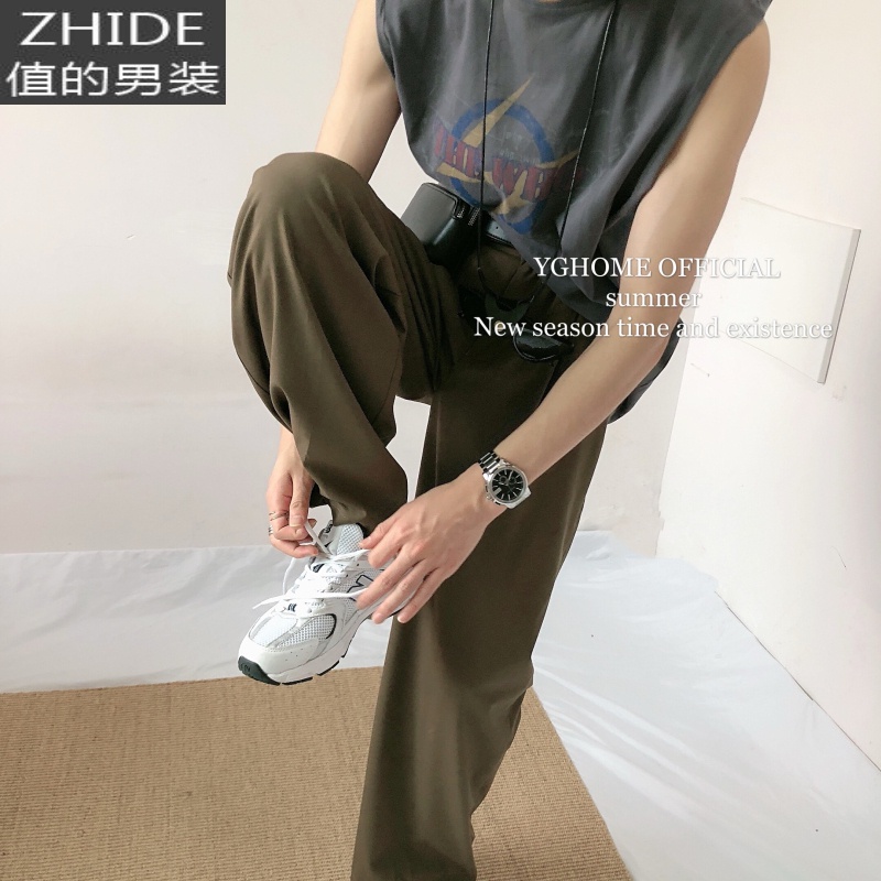 SUNTEKyghome坠感阔腿裤男直筒宽松韩版休闲冰丝薄款西裤港风百搭拖地裤西裤高清大图