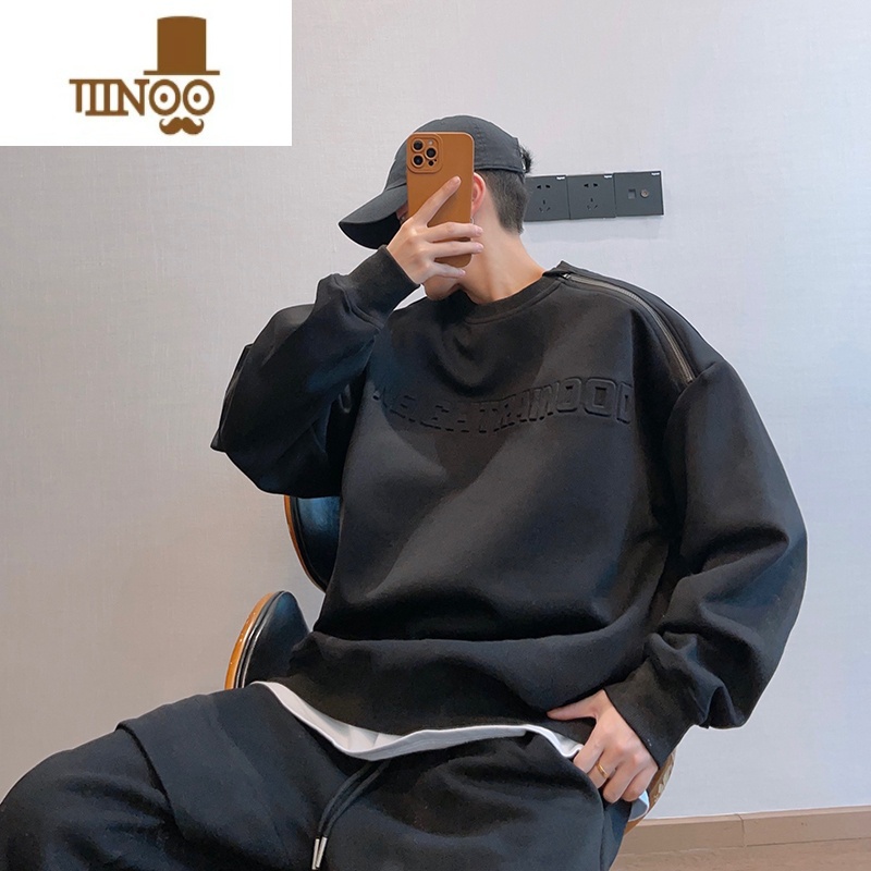 YANXU新款字母拉链长袖卫衣男ins美式潮牌宽松圆领无帽上衣外Y高清大图