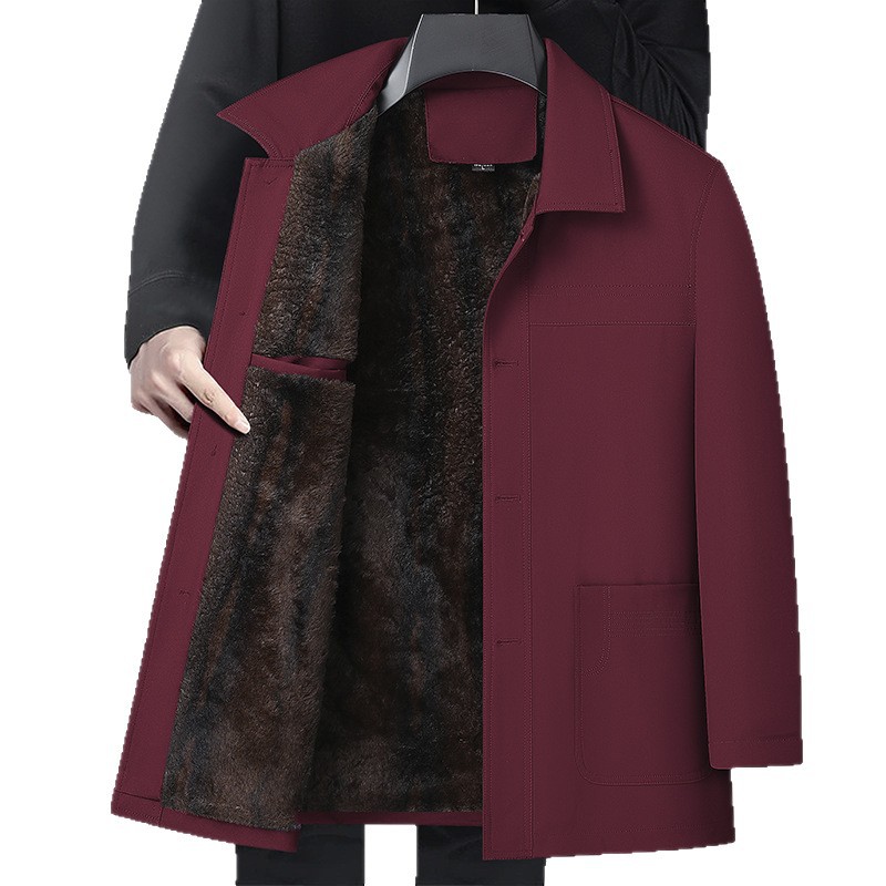 爸爸冬季外套加绒加厚夹克衫外套中老年爷爷休闲商务翻领秋冬上衣高清大图