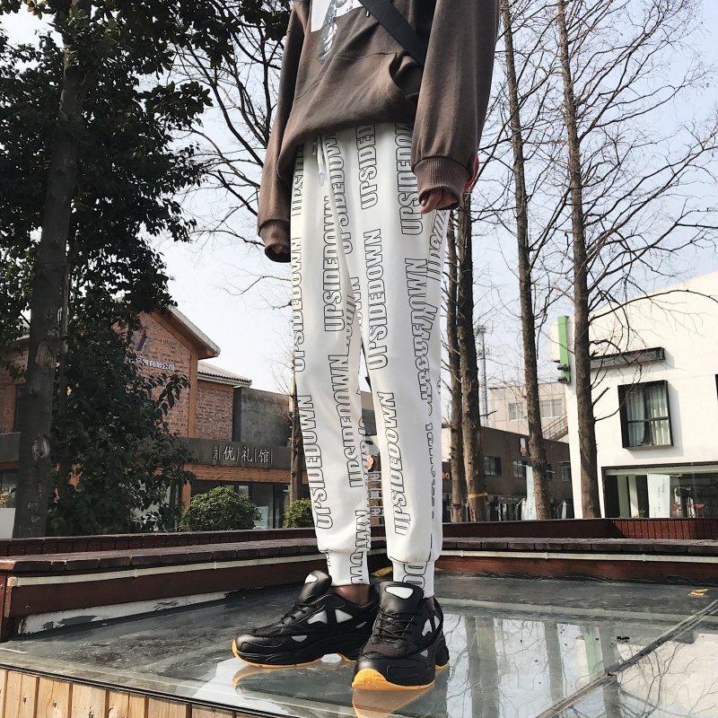 个性青少年帅气运动休闲裤男宽松束脚裤街舞原宿风bf九分裤子