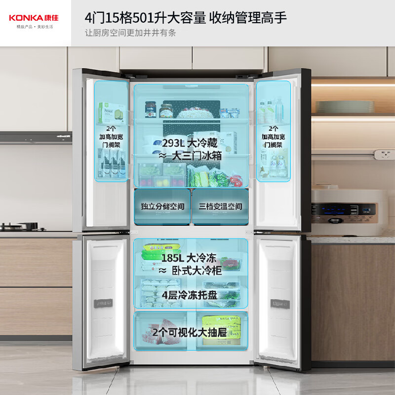 康佳(KONKA)居家瞬锁保鲜超大容量十字风冷冰箱 BCD-501WP4-V高清大图