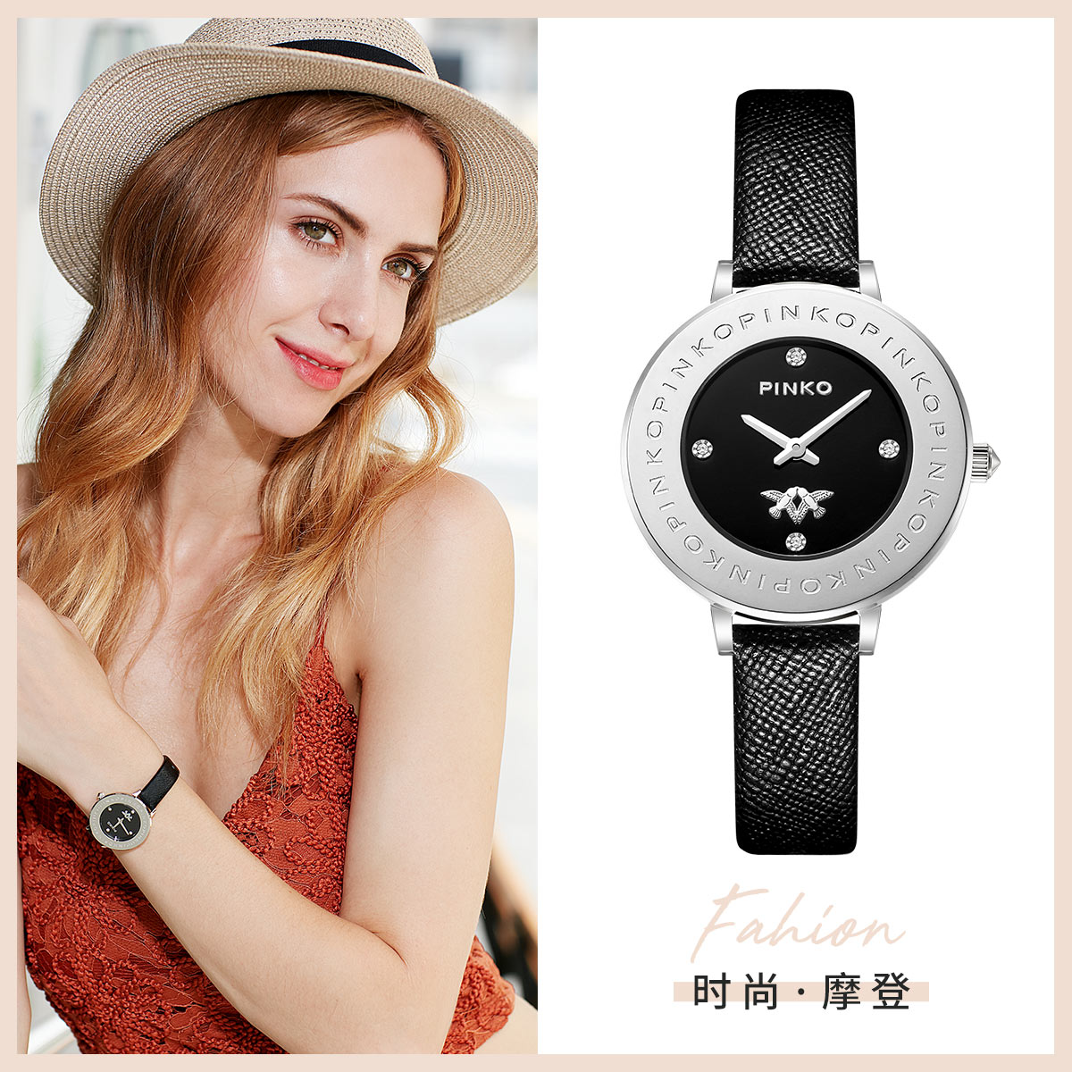 2018新款意大利进口PINKO简约时尚石英女表FW17系列PK.2951L/02牛皮带高清大图