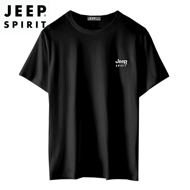 JEEP SPIRIT吉普男士短袖T恤纯棉圆领半袖t恤衫户外运动透气体恤衫青年纯色短t