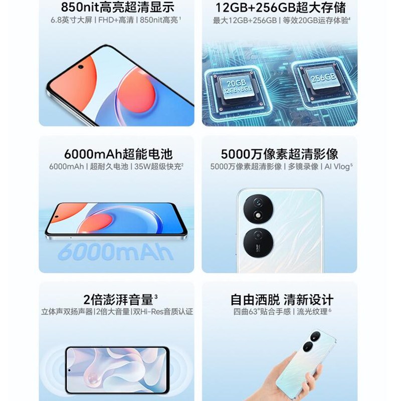 荣耀Play8T 12GB+256GB 幻夜黑 天玑6080 5G芯 6000mAh长续航 5000万像素超清影像 35W超级快充 智能5G手机