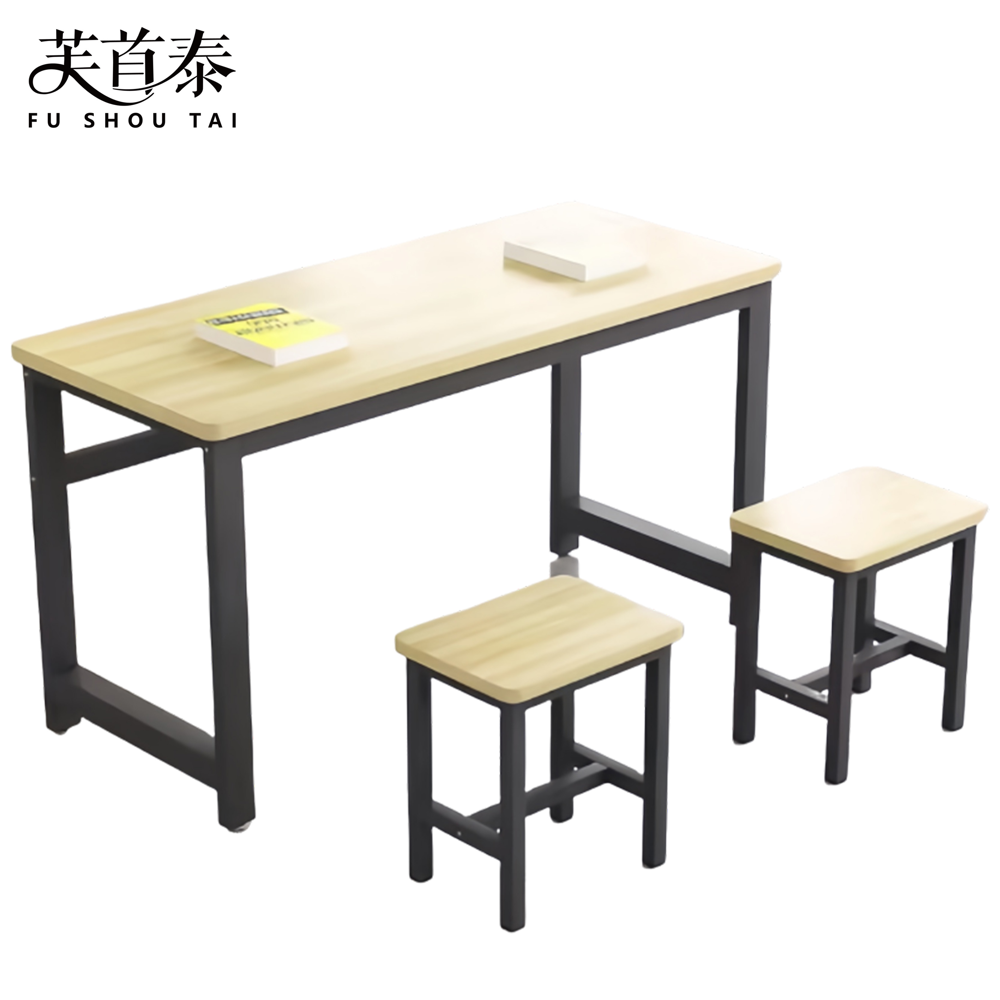 芙首泰单层学习桌1200*500*740mm(1桌2凳)套高清大图