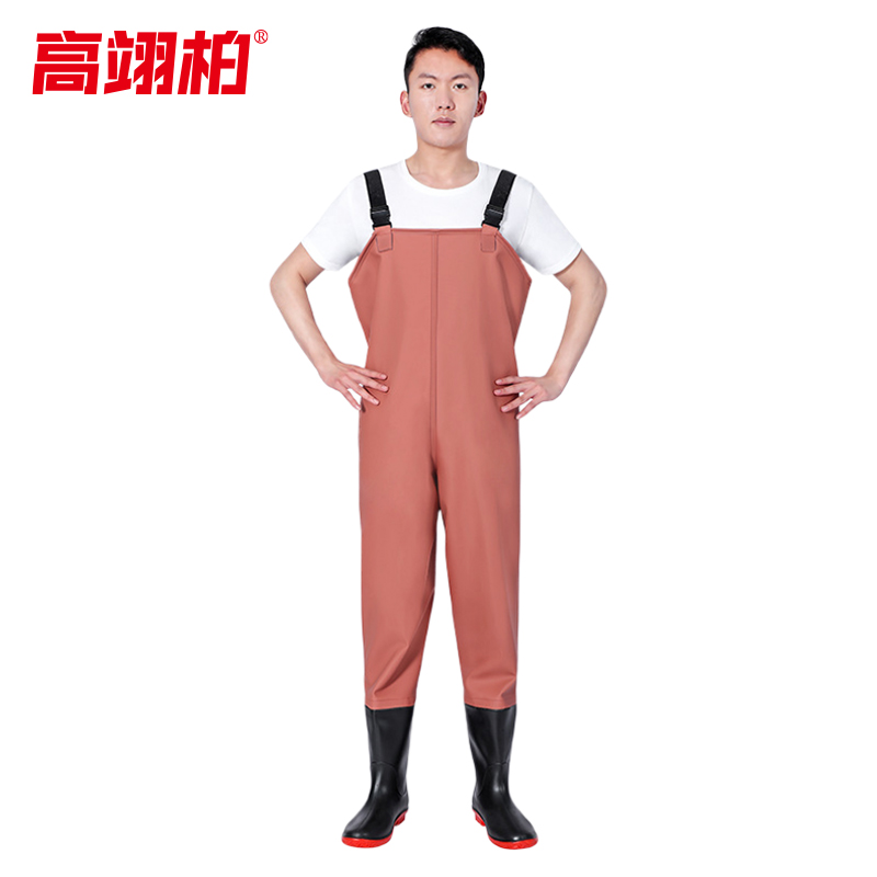 高翊柏 17030252 半身下水裤 105丝红色橡胶 47码 pvc涉水裤加厚耐磨连体防水背带裤防水裤