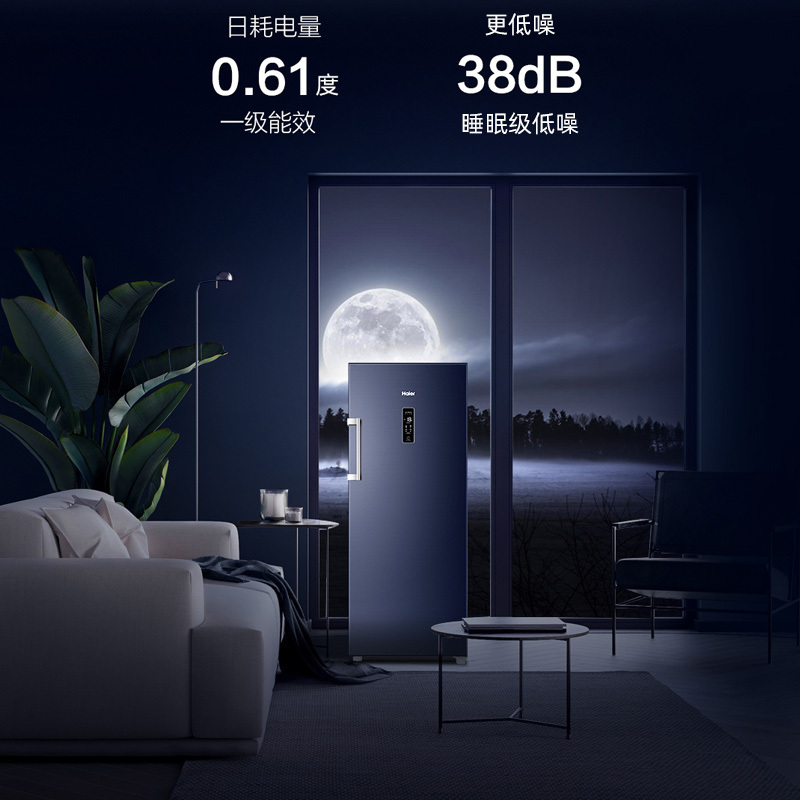 Haier/海尔冰柜家用风冷无霜192 升一级能效立式冷柜 192升深海蓝/可装260斤肉BD-192WGHS9B8