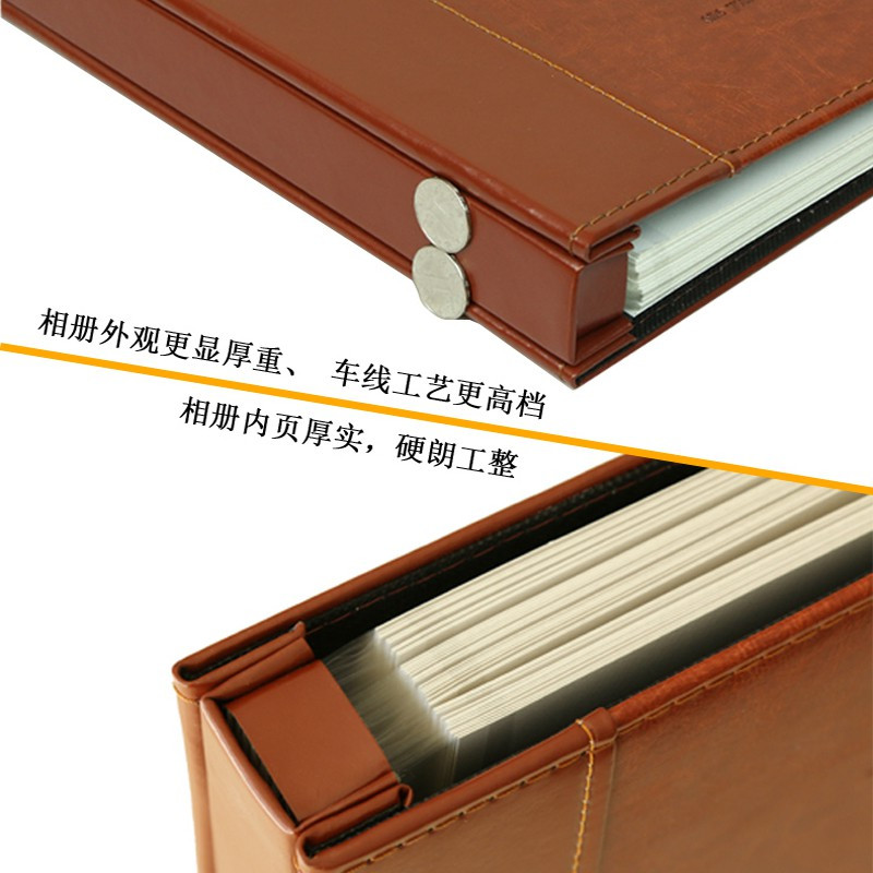 DIY相册 仿皮复古高端超大容量皮面手工粘贴式覆膜宝宝成长纪念册 三维工匠 仿皮深边白色50页礼包+礼盒
