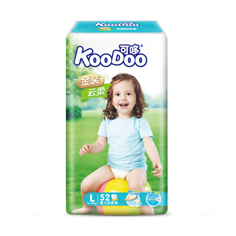 可哆(KooDoo)纸尿裤 金装云柔婴儿尿不湿 大号L码52片[9-14kg]