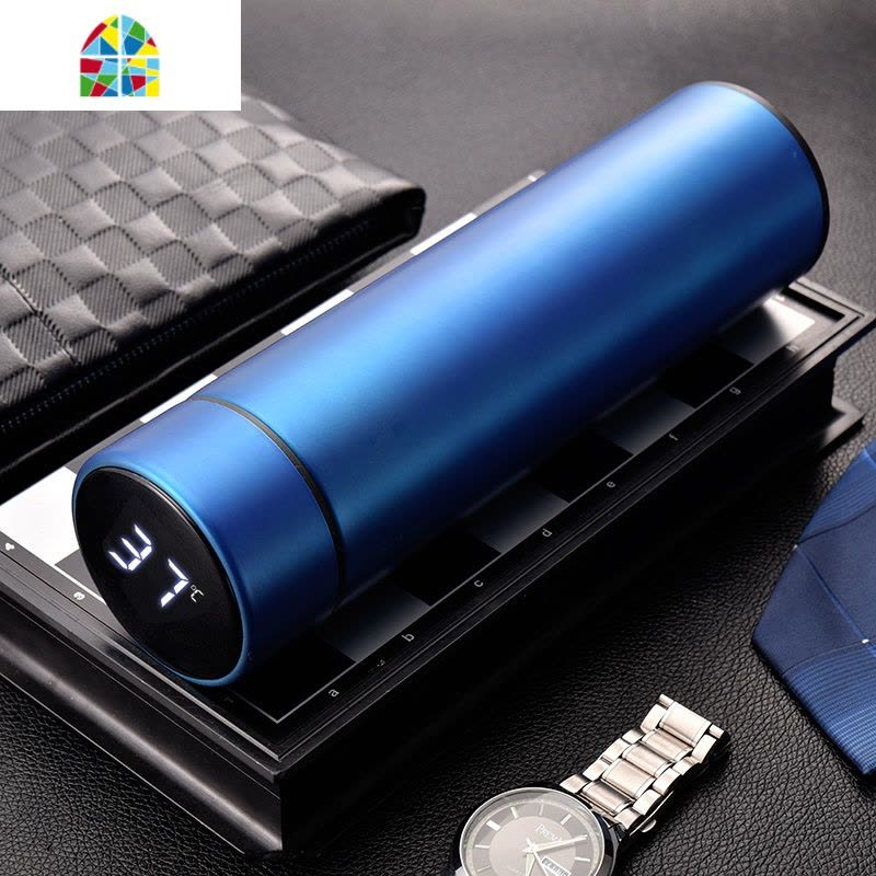 马卡龙智能测温保温杯女士男便携学生可爱简约不锈钢水杯定制刻字 FENGHOU 金色图片