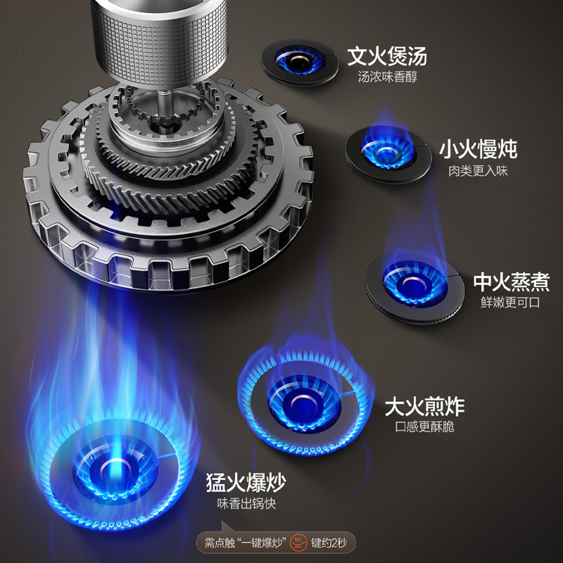 万和(Vanward)[一级能效]燃气灶天然气 5.7KW猛火90秒一键爆炒 智能定时熄火保护可调节盘JZT-S5L55