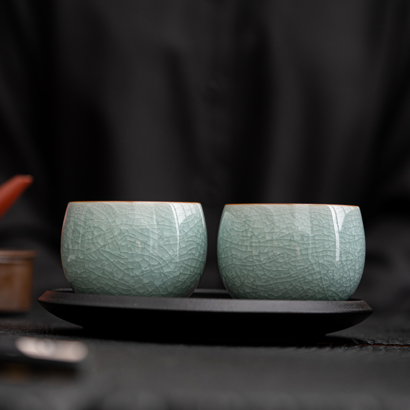 苏氏陶瓷(SUSHI CERAMICS)汝窑冰花釉禅悟杯开片养金线个人杯主人杯功夫茶杯2个礼盒装