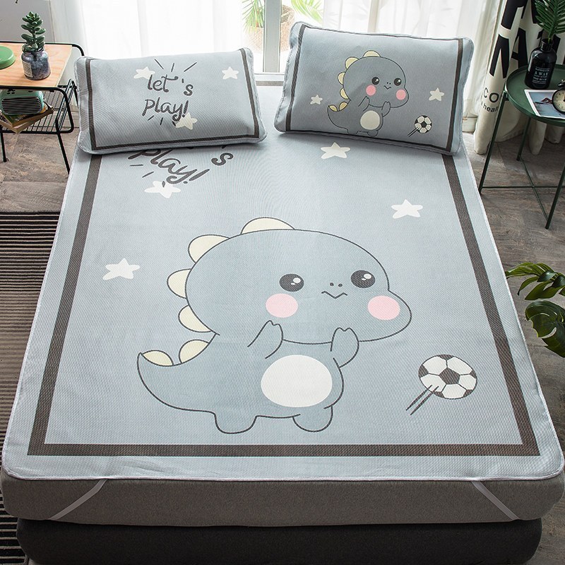 家柏饰(CORATED)冰丝凉席三件套1.8m床夏季可折叠1.5米单人学生宿舍1.2空调软席子 快乐恐龙 1.35m（4.5英尺）床