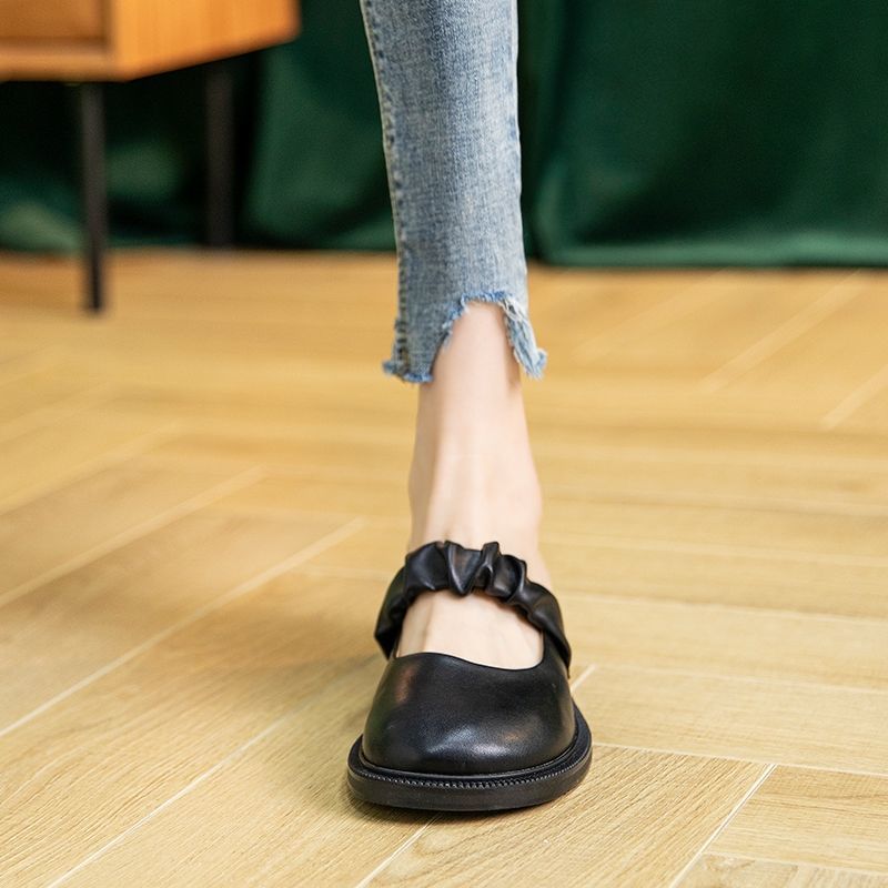真软皮包头半拖女2021春夏季新款百搭平底软底学院风小仙女拖鞋 普通版杏色[13%顾客选择] 35