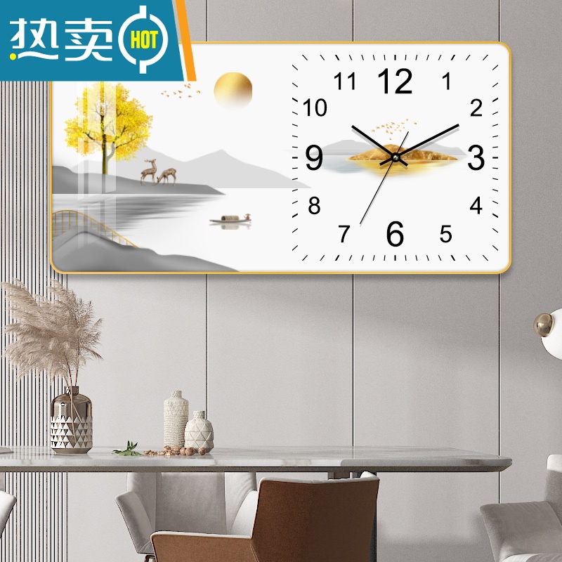 敬平饭厅餐厅装饰画时钟简约现代客厅背景墙挂画钟表餐桌壁画轻奢挂钟装饰画高清大图