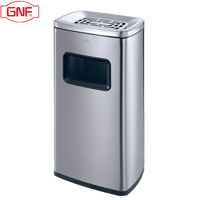 GNF烟灰缸垃圾桶20L室内外不锈钢垃圾桶带烟灰缸酒店大堂商场大厦立式座地烟灰桶电梯口公共区域大号果皮桶高清大图