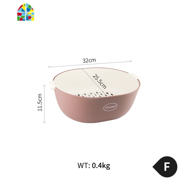 北欧ins风创意厨房塑料洗菜盆双层沥水滤水篮 家用加厚蔬菜水果篮 FENGHOU F大号红色洗菜篮洗菜篮
