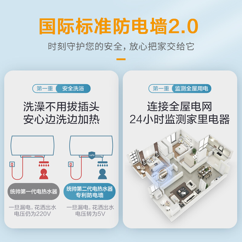 五十升遥控 海尔出品统帅电热水器50/60升L家用储水式速热一级节能卫生间洗澡