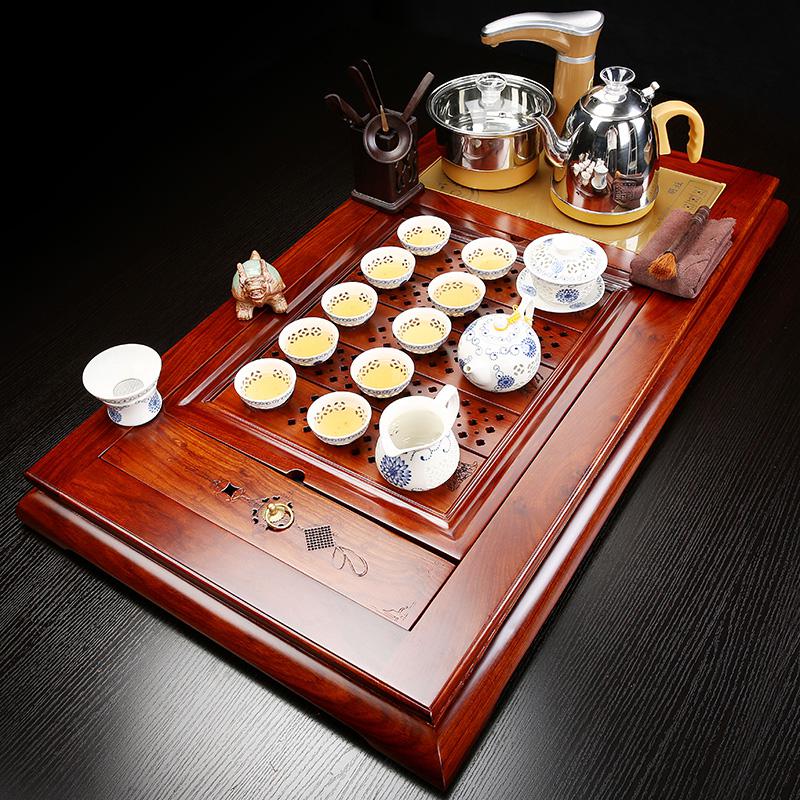 家柏饰(CORATED)花梨实木家用茶盘四合一体电磁炉茶台茶海简约客厅茶具套装高清大图