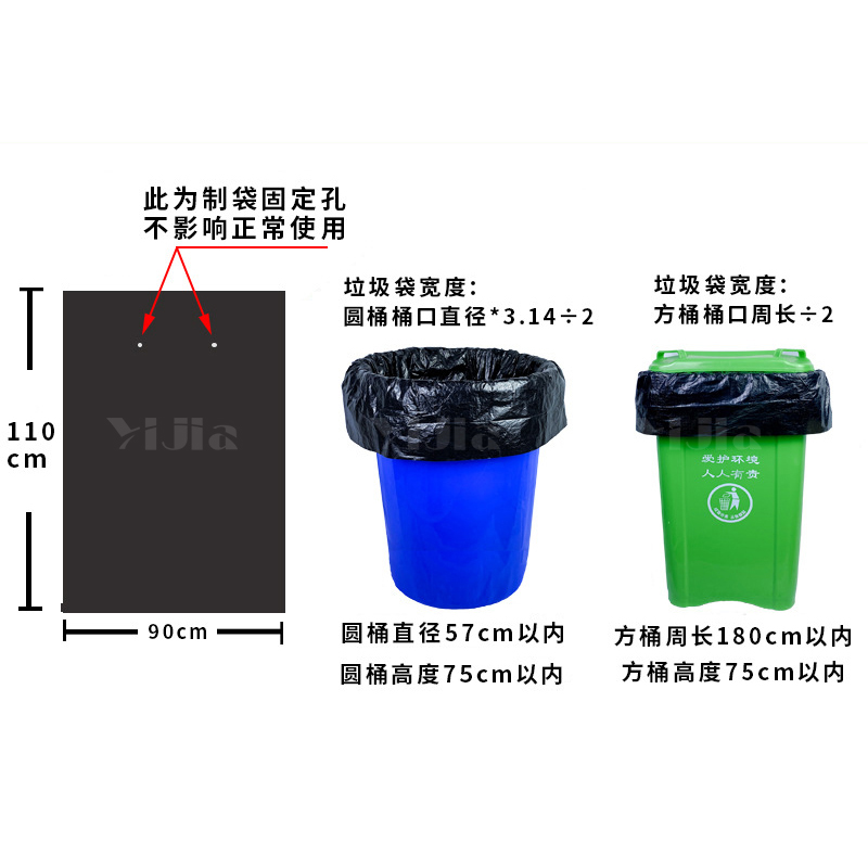 翌嘉 YJ4112108物业大号黑色垃圾袋平口商用加厚垃圾袋酒店厨房环卫大塑料袋 90*110/4丝高清大图