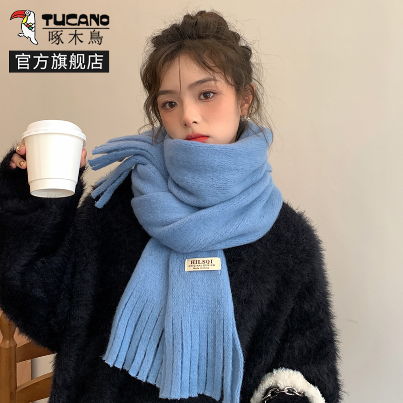 啄木鸟围巾女冬季韩版百搭纯色围脖女学生可爱加厚保暖高级感秋可高清大图