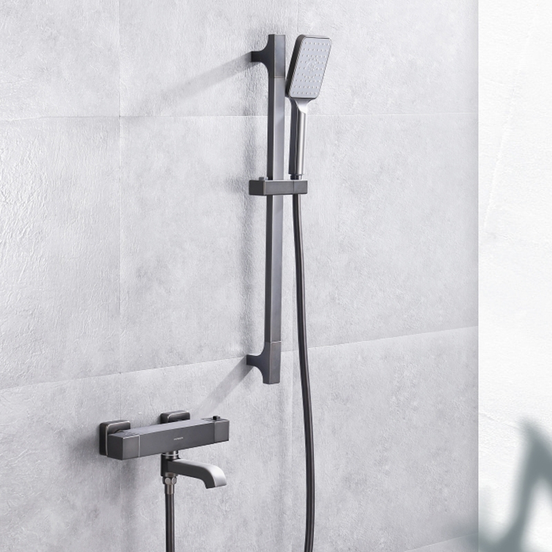 黑灰色简易花洒套装古达挂墙式恒温卫浴淋浴明装升降