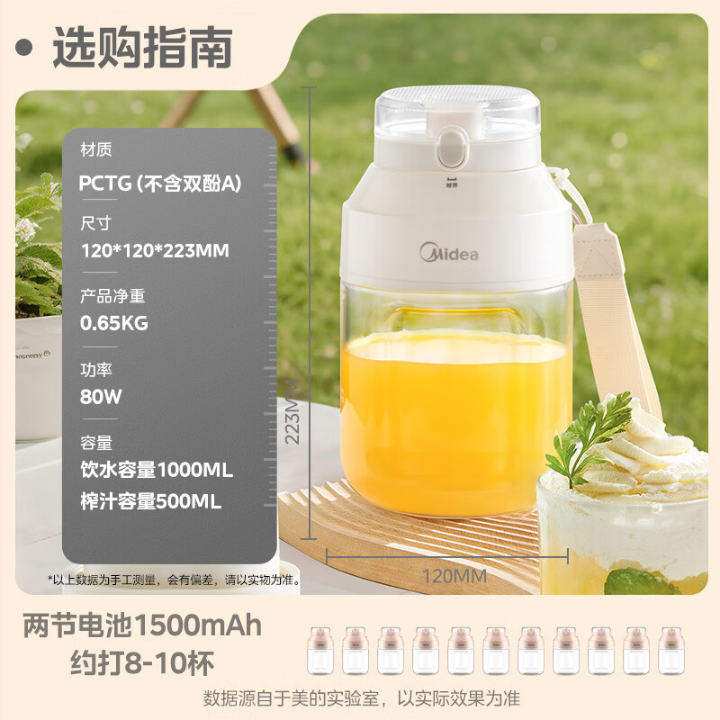 美的(Midea)榨汁杯家用便携式榨汁机水果果蔬无线充电果汁机户外随行碎冰果汁杯 MJ-LZ106高清大图