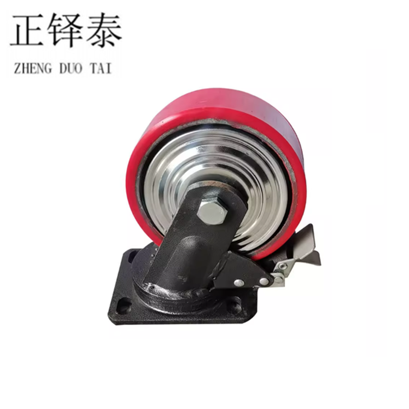 正铎泰 重型铁芯聚氨酯轮 刹车万向轮4寸100mm /个高清大图