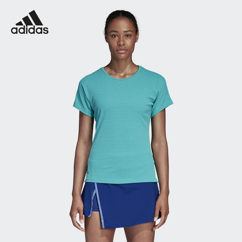 阿迪达斯 (adidas)春夏新款羽毛球短袖男女款圆领T恤休闲运动短袖针织速干透气 绿侣款短袖 女款绿色短袖CW7084