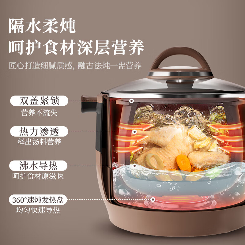 小熊(Bear)电炖锅 电炖盅 隔水炖锅 煲汤锅炖汤锅 电砂锅 紫砂锅 煮粥锅5-6个人大容量可预约定时B45Z1高清大图