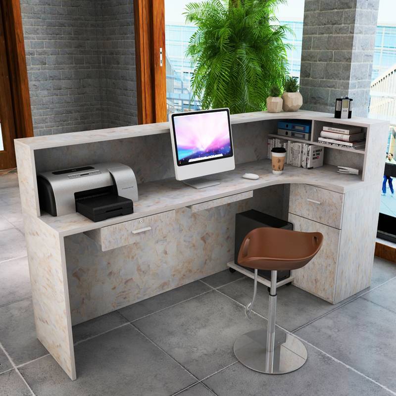 吧台桌收银台柜台个性简约现代美发店复古大气小型转角前台接待台视频