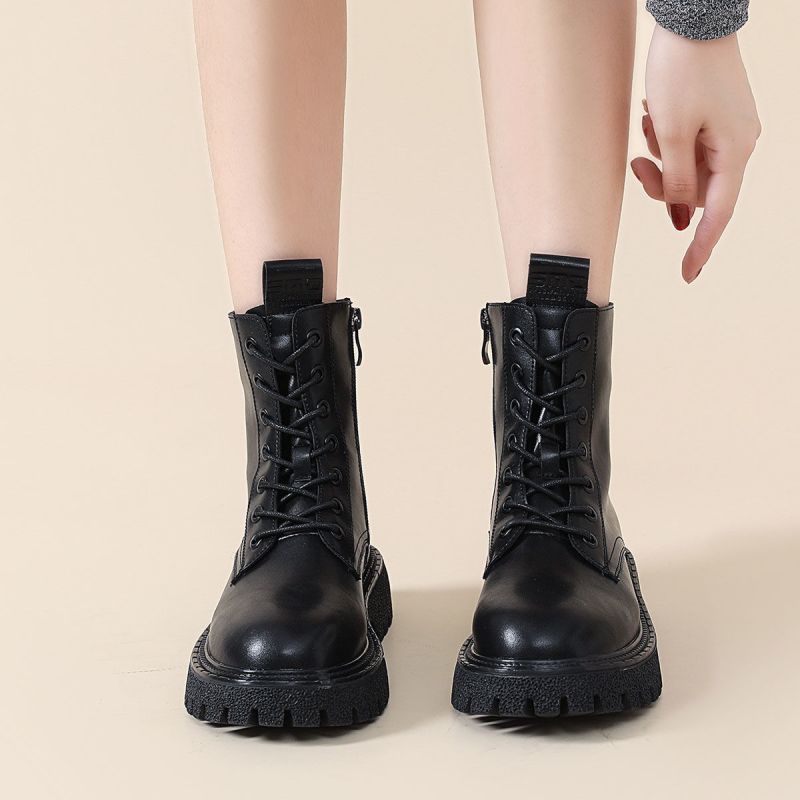 时尚潮流冬季新款7孔中跟撞色马丁靴女秋冬靴子女短靴女靴瘦瘦靴