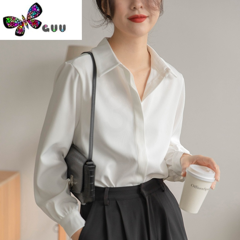 语娄职业正装长袖雪纺白衬衫女设计感工装通勤2023新款衬衣上衣寸