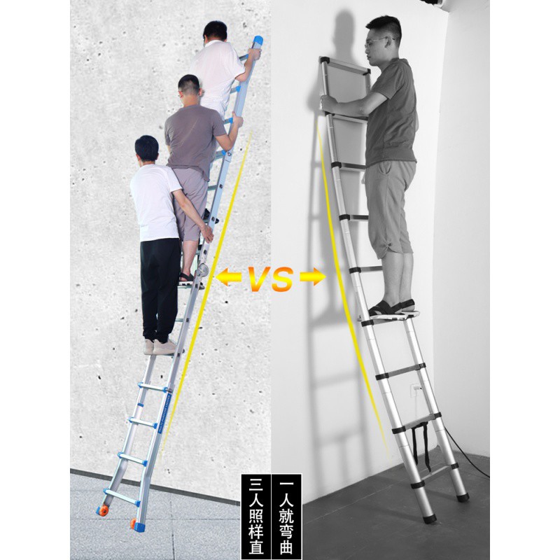 梯子工程梯多功能人字梯加厚铝合金折叠梯家用升降梯室内外伸缩梯 三维工匠 [欧标加厚款]鲁班多功能七步梯+轮子高清大图