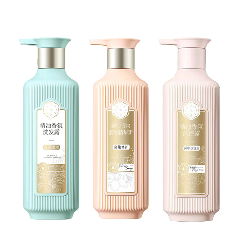 三生花精油香氛洗护沐组合(500ml去屑洗发露+500ml玫瑰沐浴露+500ml密集护发素 ) SSH-0073高清大图