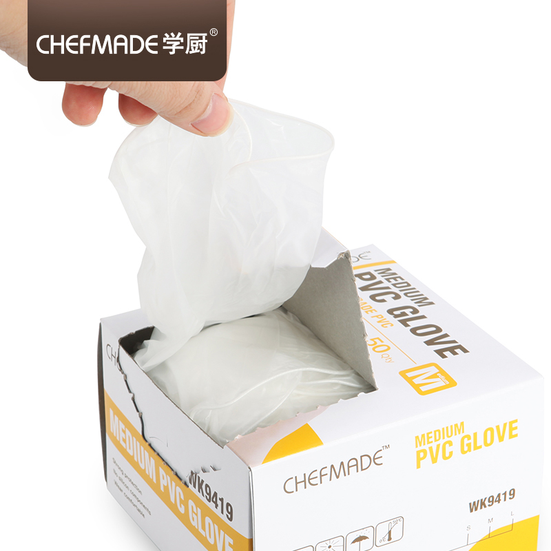 学厨CHEFMADE 烘焙工具 PVC材质 PVC一次性手套 家务手套 清洁手套 防粘卫生 大号 WK9420