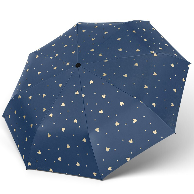 美度(MAYDU)烫金爱心遮阳伞黑胶防晒防紫外线晴雨两用三折伞M3101迷雾蓝高清大图