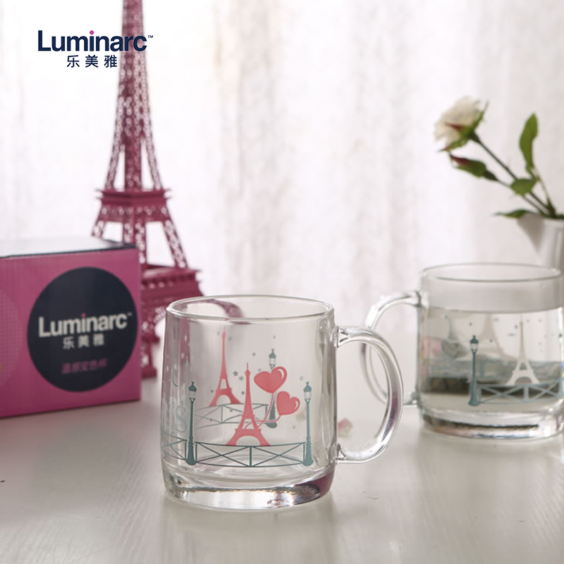 乐美雅(Luminarc)钢化玻璃水杯啤酒茶杯果汁饮料把杯380毫升2只装诺卡温感变色对杯L9047情侣对杯、不保温