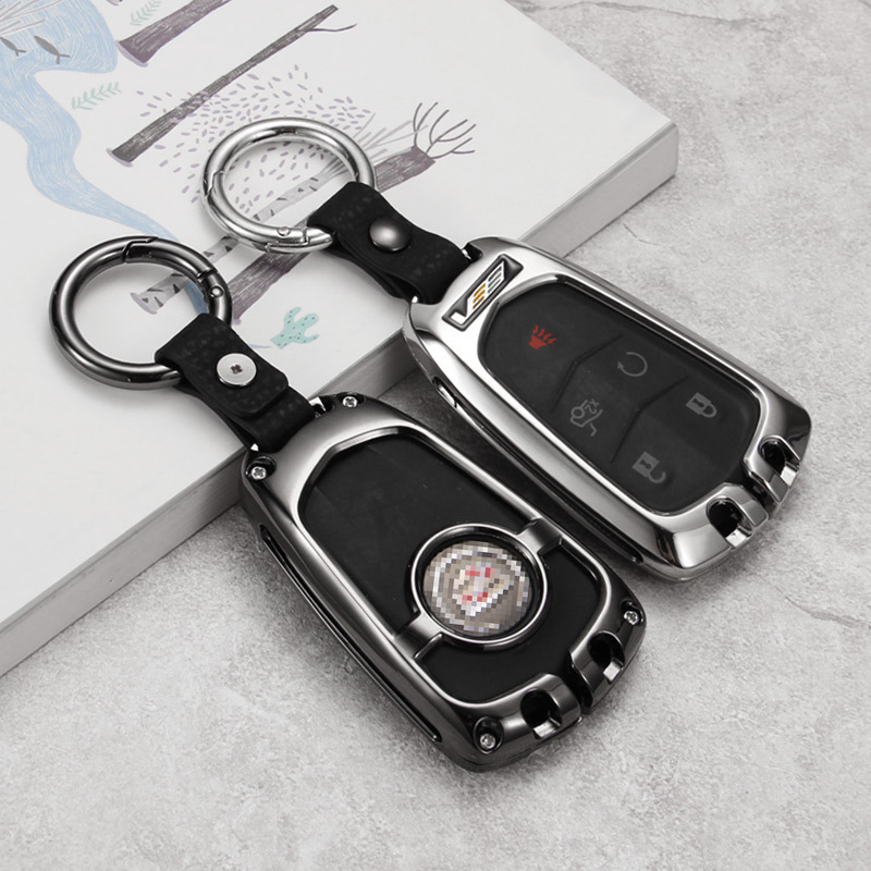 2018款凯迪拉克钥匙包XTS 2017卡迪拉克XT5 ATS-L SRX钥匙套壳金6 开口款-拉丝亮黑-便携绳