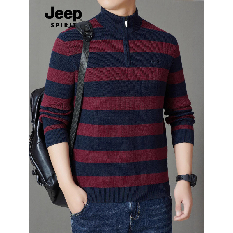 JEEP SPIRIT 2025秋冬款男士毛衣半拉链保暖休闲加厚针织衫男