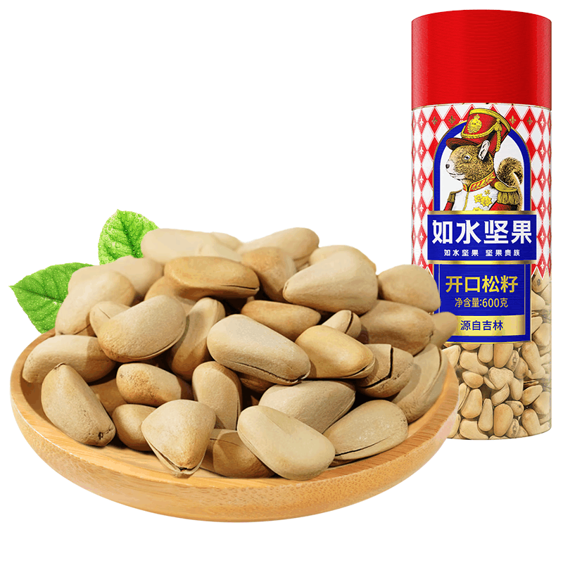 如水 开口松籽600g/桶 可手剥东北松子 特色干果坚果休闲零食图片