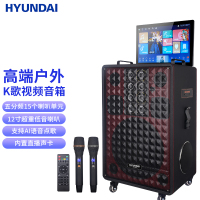 HYUNDAI现代户外广场舞音响带显示屏三分频家庭KTV音箱套装移动蓝牙触屏点歌一体视频机带双话筒大功率Q12