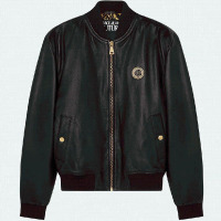 versace jeans couture范思哲男女同款黑色微标饰仿皮飞行员夹克外套E71GAVP06-ECP001