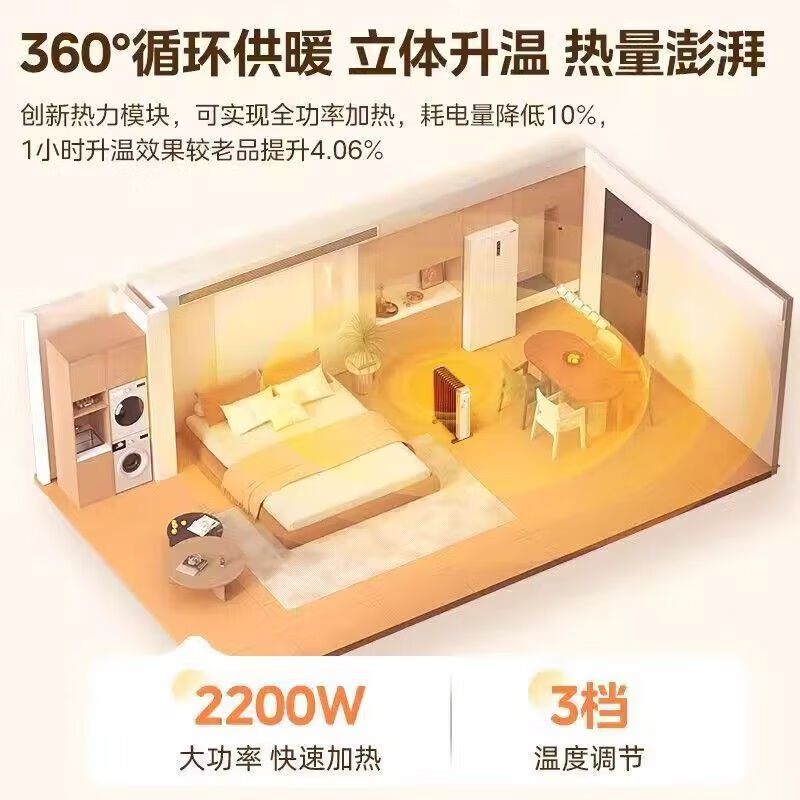 美的油汀取暖器家用智能暖气片油酊片电暖器快速升温节能省电暖风机烤火炉 大面积取暖加湿HYU22UA