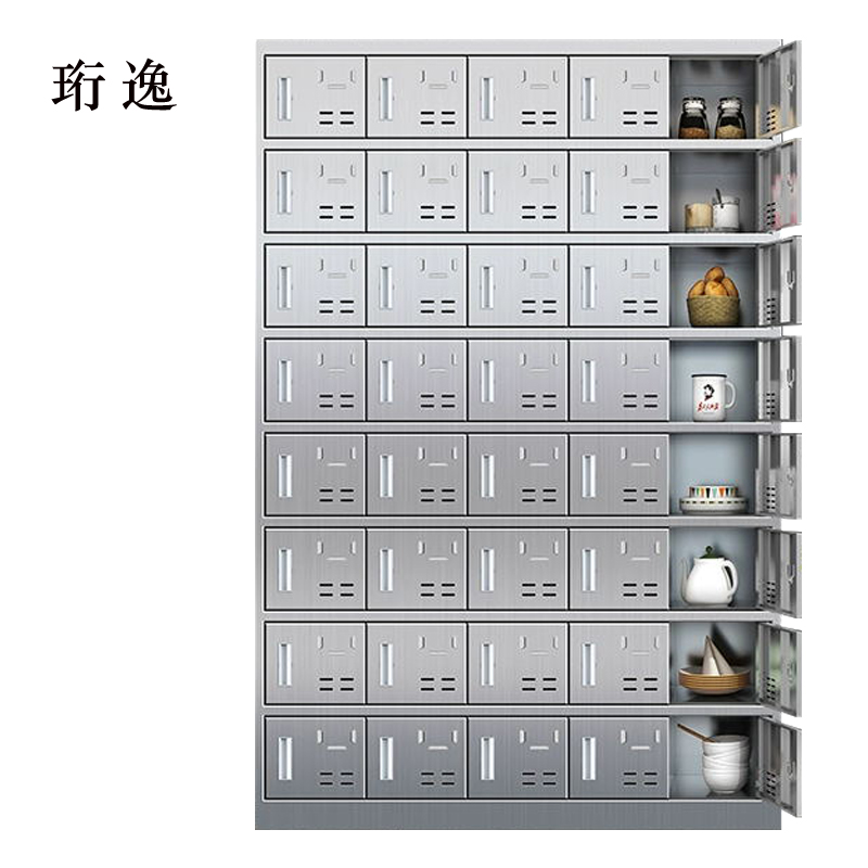 珩逸201不锈钢食堂带锁餐具柜40门碗柜磁吸锁1800*1200*300高清大图