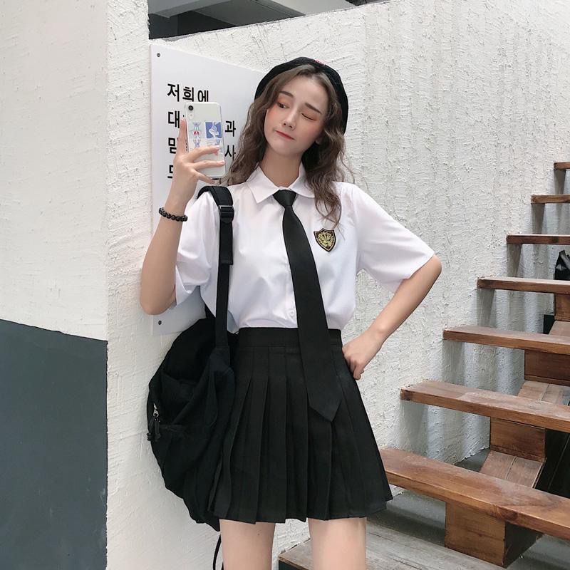 三件套两件套学院风百褶裙套装女夏宽松衬衫女学生韩版制服