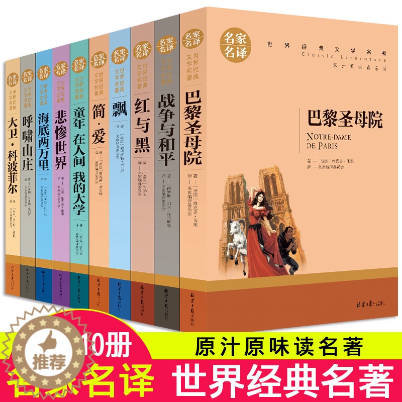 [醉染正版]世界十大名著全套10册 原版原著简爱红与黑巴黎圣母院悲惨世界书正版书籍飘呼啸山庄外国名家小说青少初中生书高清大图